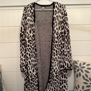 VENUS Leopard Print Knit Long Cardigan, Women’s M